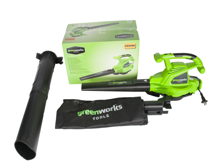 Воздуходув-садовый пылесос электрический GREENWORKS GBV2800, 2800W