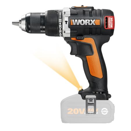 Дрель-шуруповерт ударная WORX WX373.9, аккумуляторная 20V 60Нм, бесщеточная, Без аккумулятора и зарядного устройства