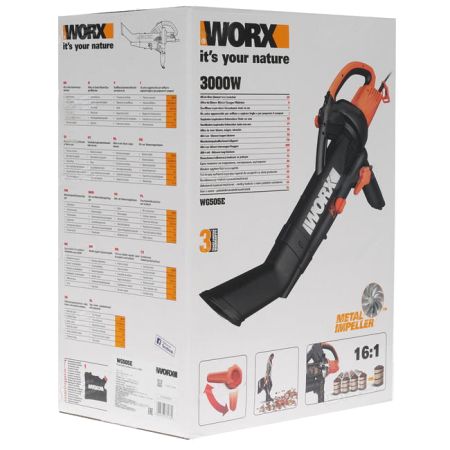 Воздуходув-Садовый Пылесос электрический WORX WG505E, 3000Вт, 335 км/ч