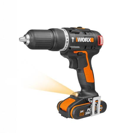 Дрель-шуруповерт ударная WORX WX367 аккумуляторная 20V 40Нм, бесщеточная, 2 аккумулятора по 1,5 Ач + зарядное устройство, в кейсе