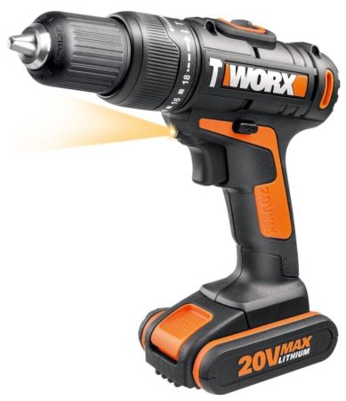 Дрель-шуруповерт ударная WORX WX371.3 аккумуляторная 20V 40Нм, с двумя АКБ на 1.5Ач и ЗУ в 0,4А, 2 аккумулятора по 1,5 Ач + зарядное устройство, в сумке