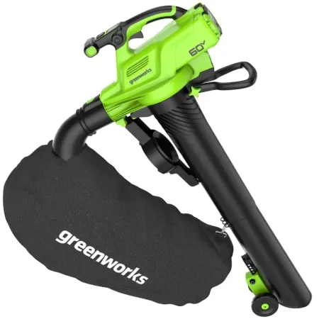 Воздуходувка-пылесос аккумуляторная GREENWORKS GD60BVII, 60V, бесщеточная
